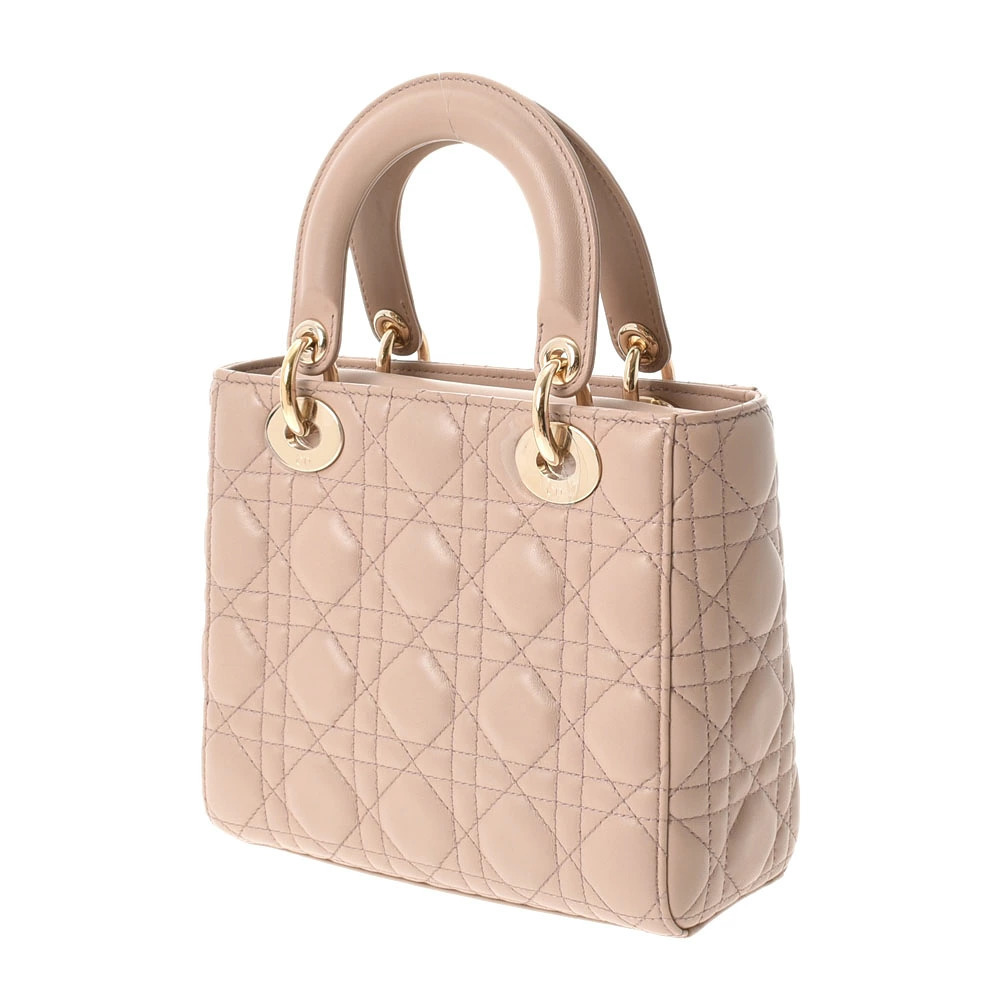 Dior Beige Lambskin  Handbag Pink Lady Cannage CHRISTIAN Tan Pink
